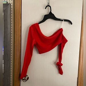 Red One Sleeve Cropped Top